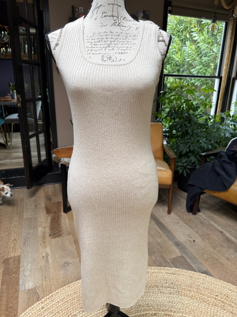 Tahari Ribbed Knit Midi Dress in Cream